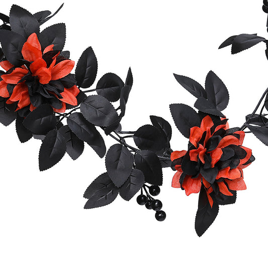 Artificial Flower Garland with Black Berries & Dark Rose Leaves – Style E