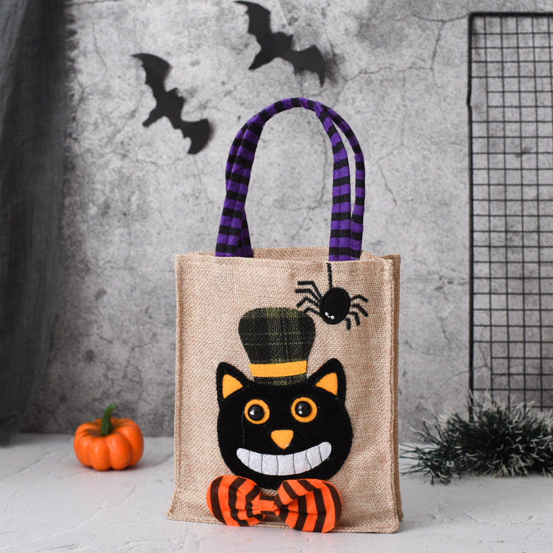 Halloween Burlap Black Cat Candy Bag