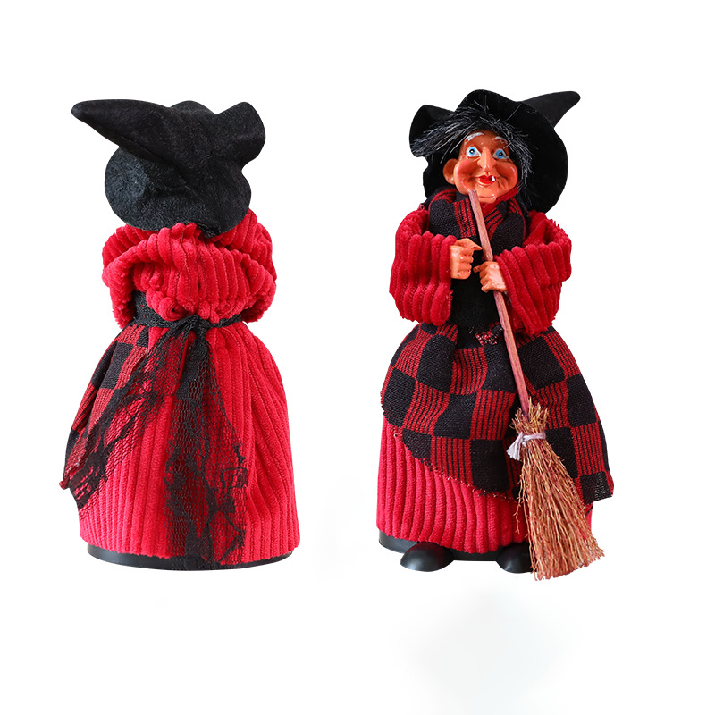 Halloween Hanging Witch Decoration with Red & Black Plaid Skirt