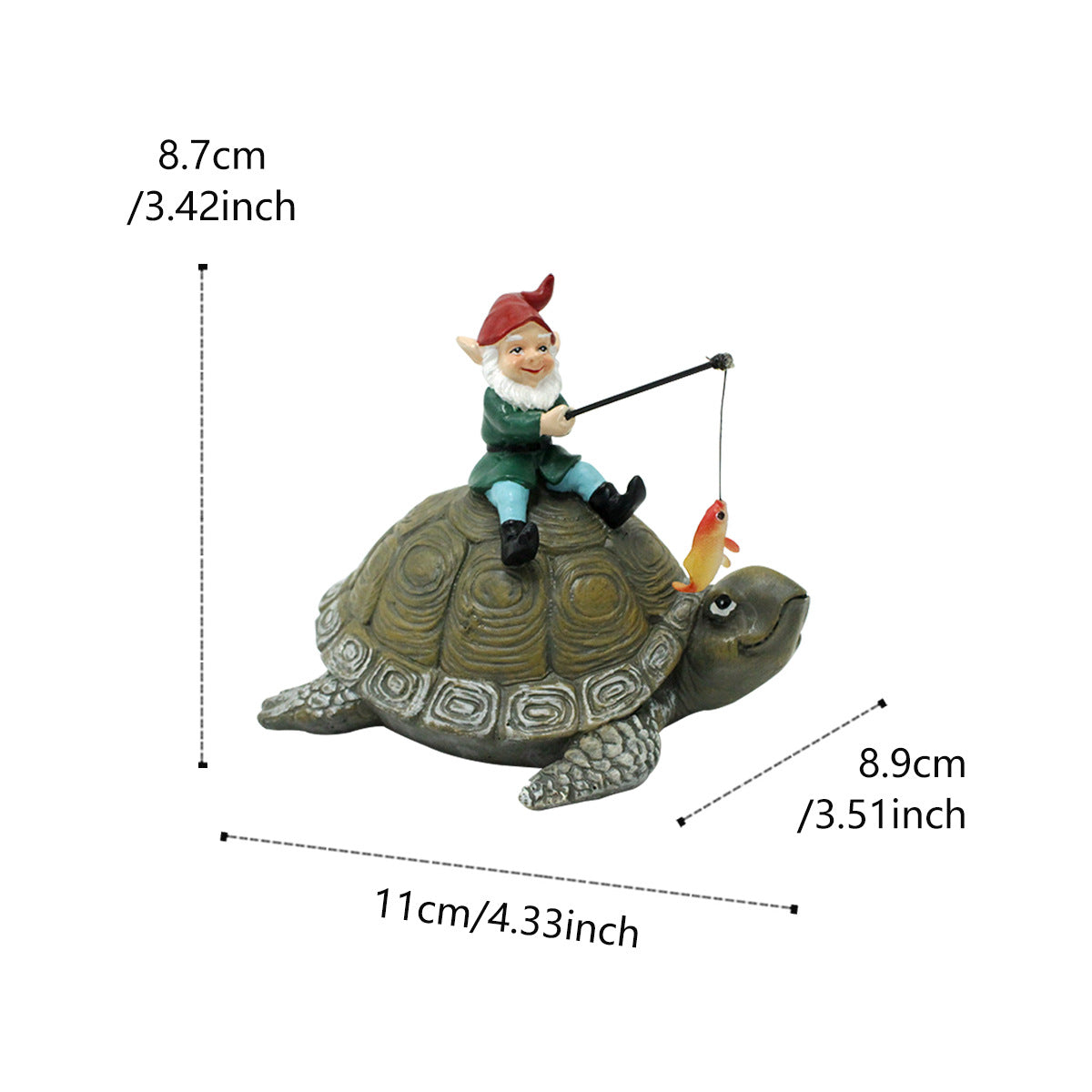 Resin Turtle & Fishing Gnome Figurine