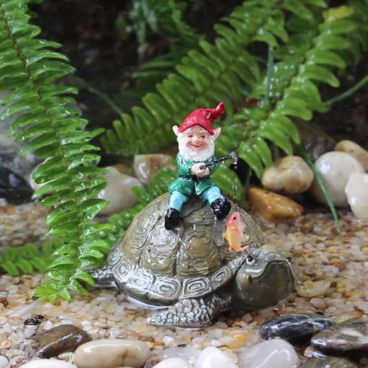 Resin Turtle & Fishing Gnome Figurine