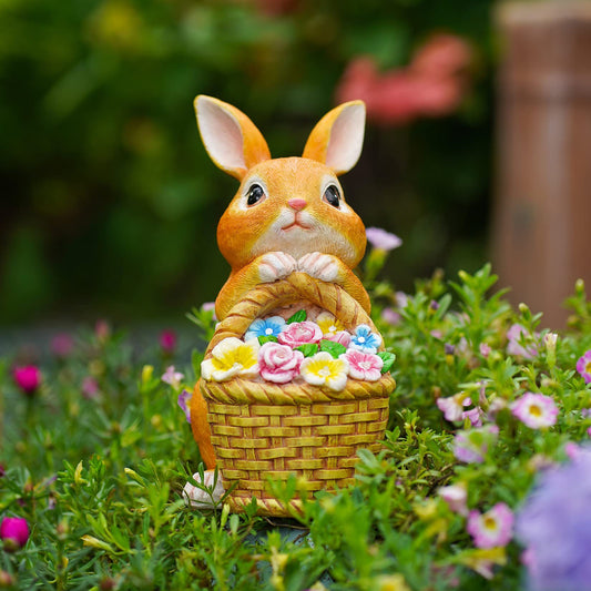 Solar Bunny with Basket Decorative Figurine