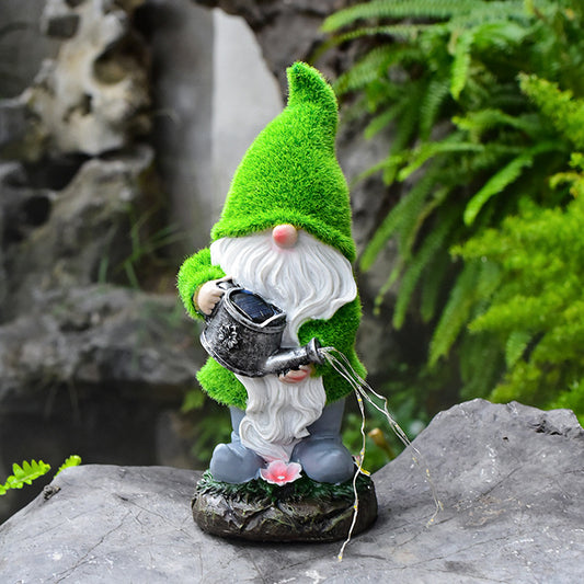 Solar Gnome Statue with Watering Can