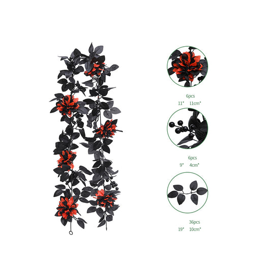 Artificial Flower Garland with Black Berries & Dark Rose Leaves – Style E