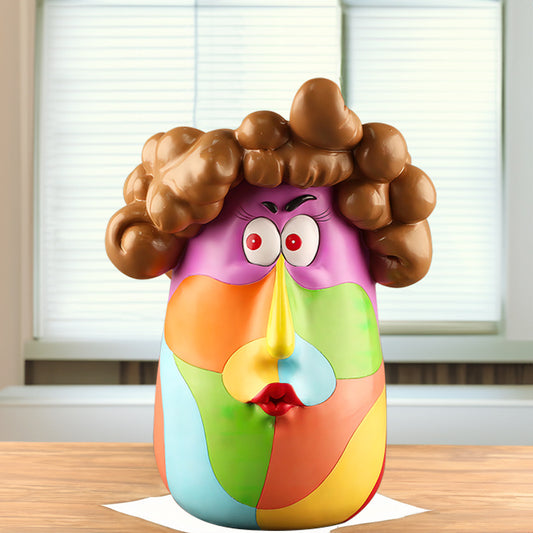 Colorful Curly Hair Girl Planter & Decorative Sculpture (No Plants Included)