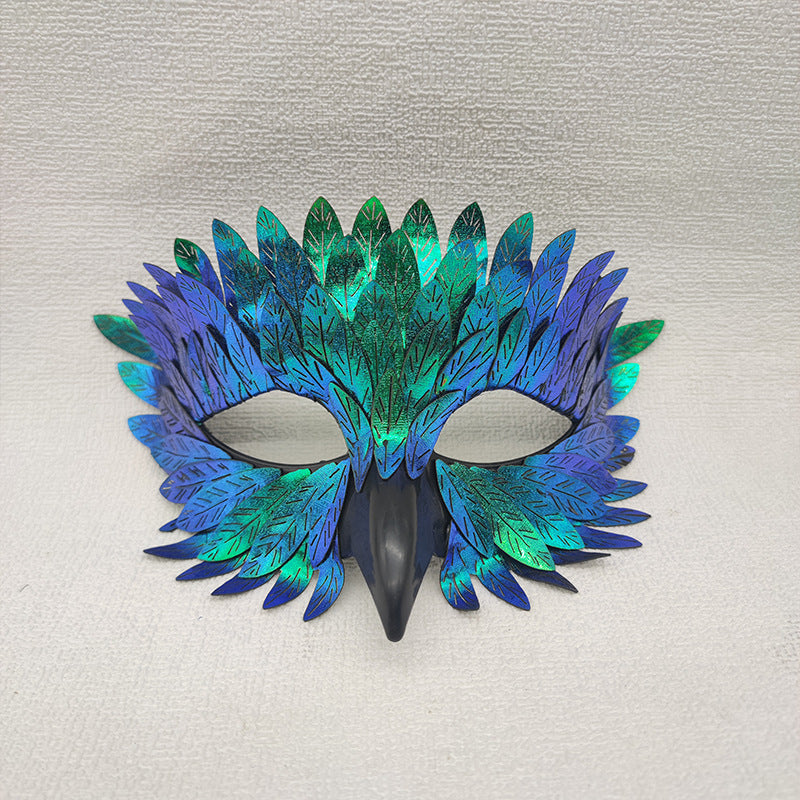 Dark Green Owl Feather Half-Face Mask