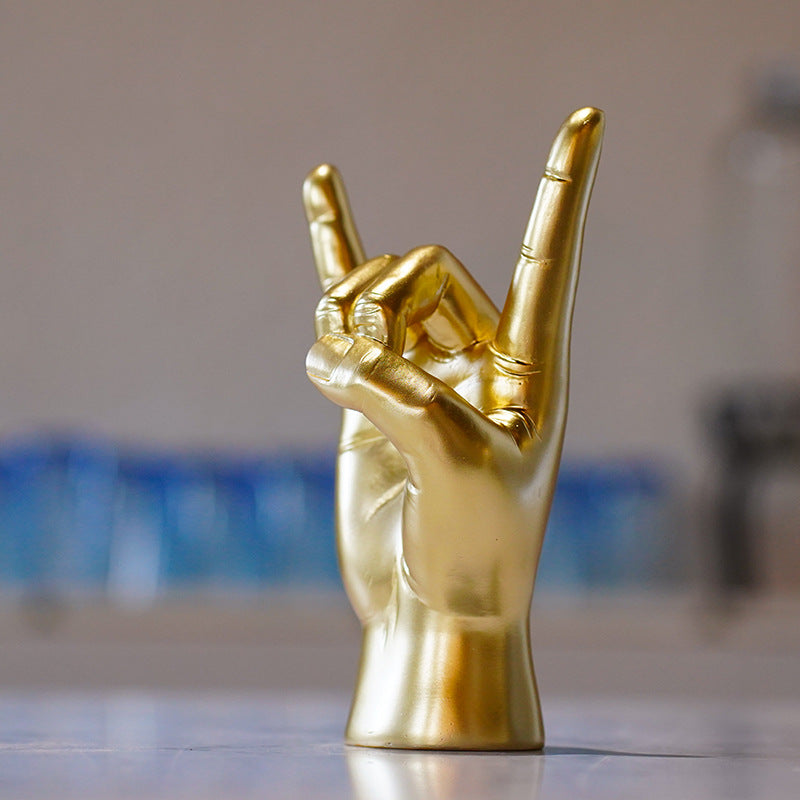 Golden Right Hand Rock Gesture Model