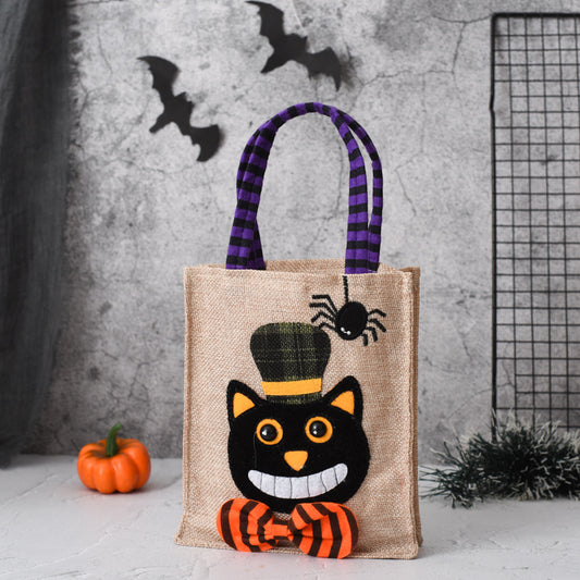 Halloween Burlap Black Cat Candy Bag