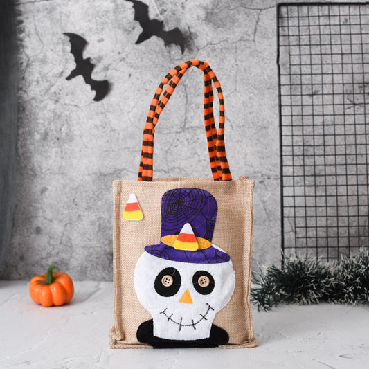 Halloween Burlap Skull Candy Bag