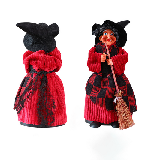 Halloween Hanging Witch Decoration with Red & Black Plaid Skirt