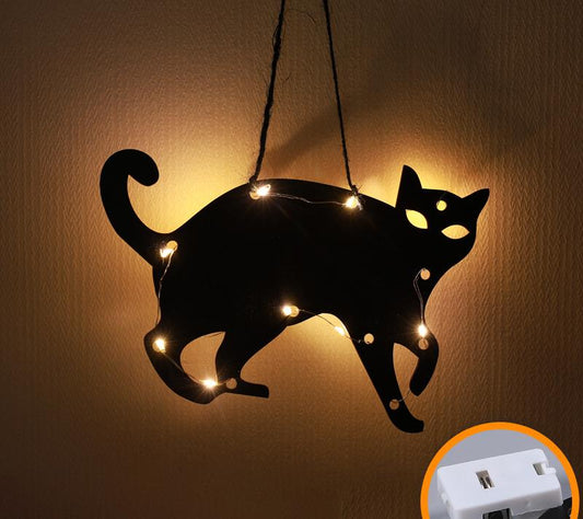 Halloween Light-Up Black Cat Hanging Decor