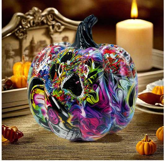 Halloween Purple Pumpkin Skull Resin Decoration