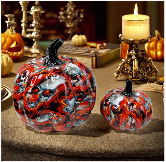 Halloween Red Pumpkin Skull Resin Decoration