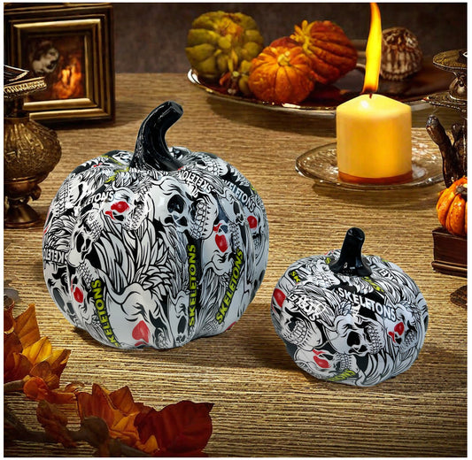 Halloween White Skull Pumpkin Resin Decoration