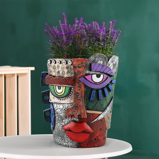 Mayan-Inspired Abstract Face Planter &amp; Decorative Sculpture (No Plants Included)