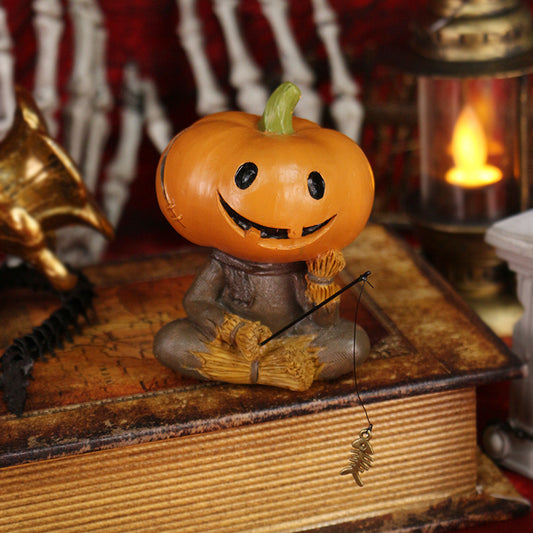 Miniature Resin Pumpkin & Scarecrow Fishing Ornament
