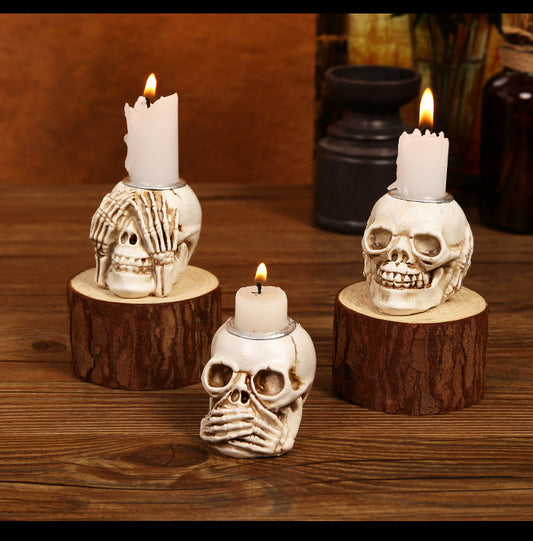 See No Evil, Hear No Evil, Speak No Evil – Skeleton Hand Candle Holders Set (Tealights Not Included)