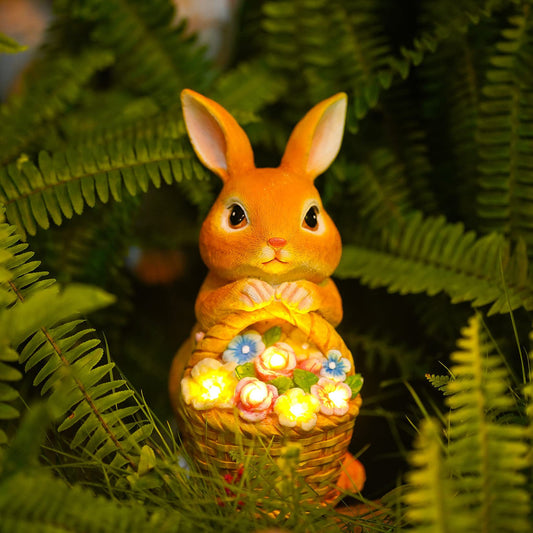 Solar Bunny with Basket Decorative Figurine