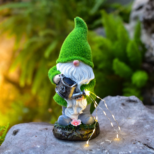 Solar Gnome Statue with Watering Can